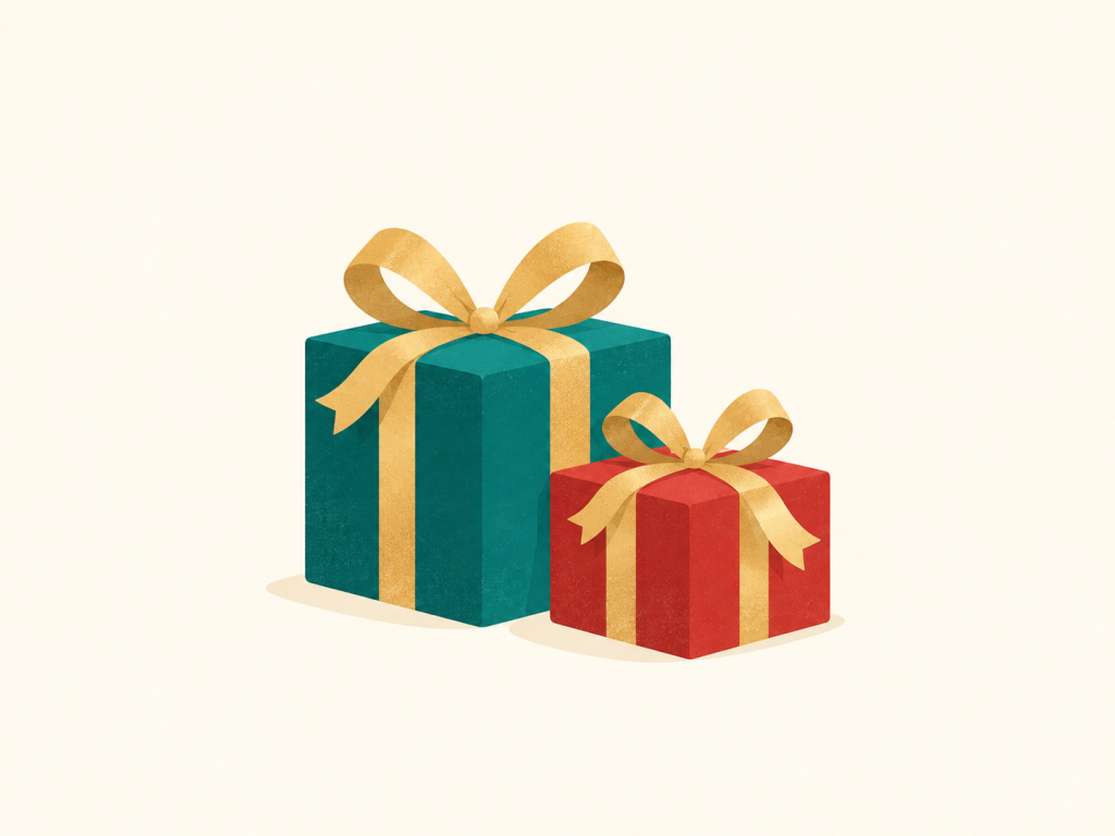 Minimalist illustration of two wrapped Christmas gifts.