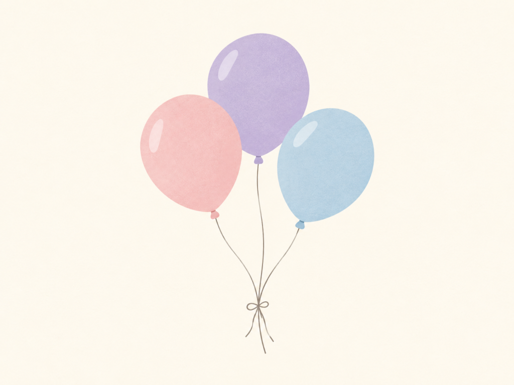 Minimalist illustration of three pastel balloons.