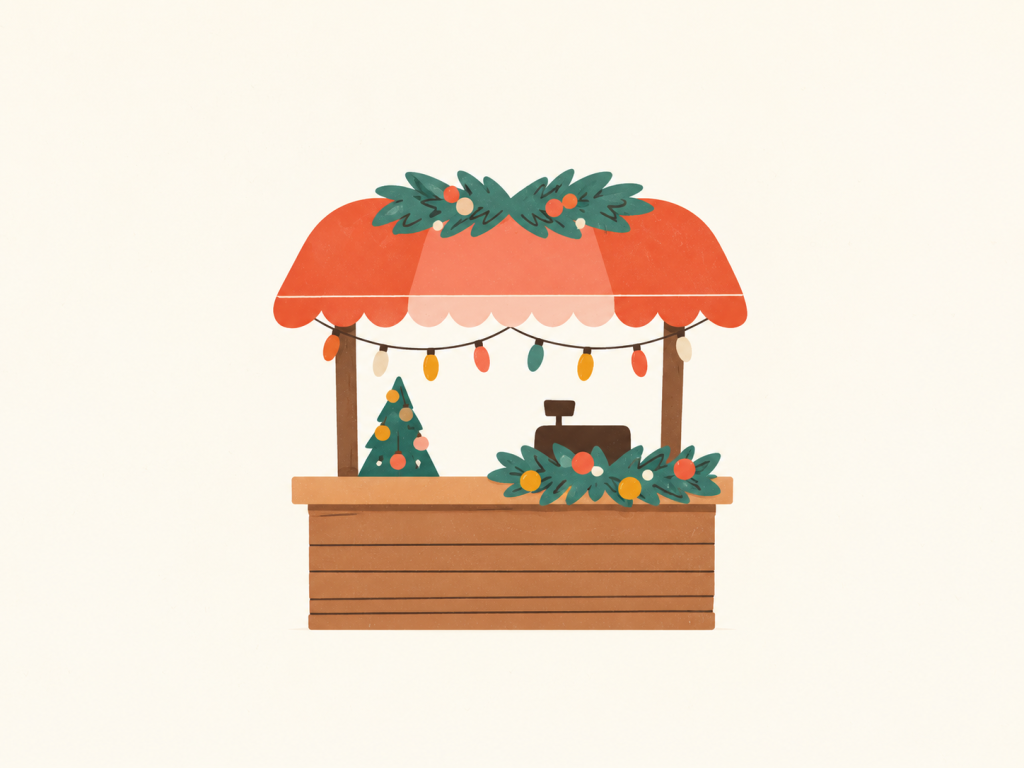 Minimalist illustration of a winter market stall.